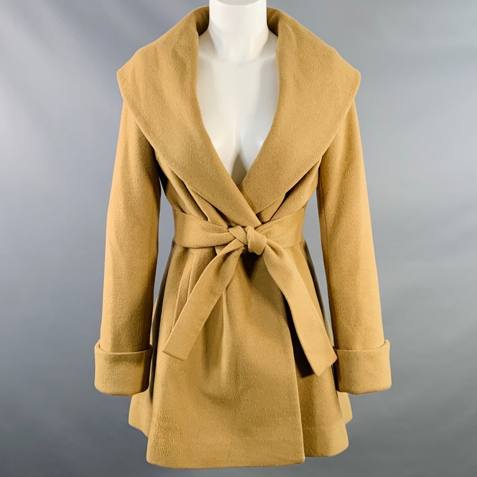 Trina Turk Size 0 Tan Wool Cashmere Shawl Collar Snaps Coat